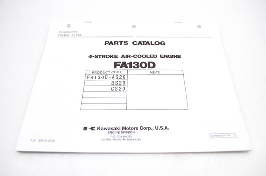 New OEM Kawasaki 99910-2916 FA130D Parts Catalog NOS
