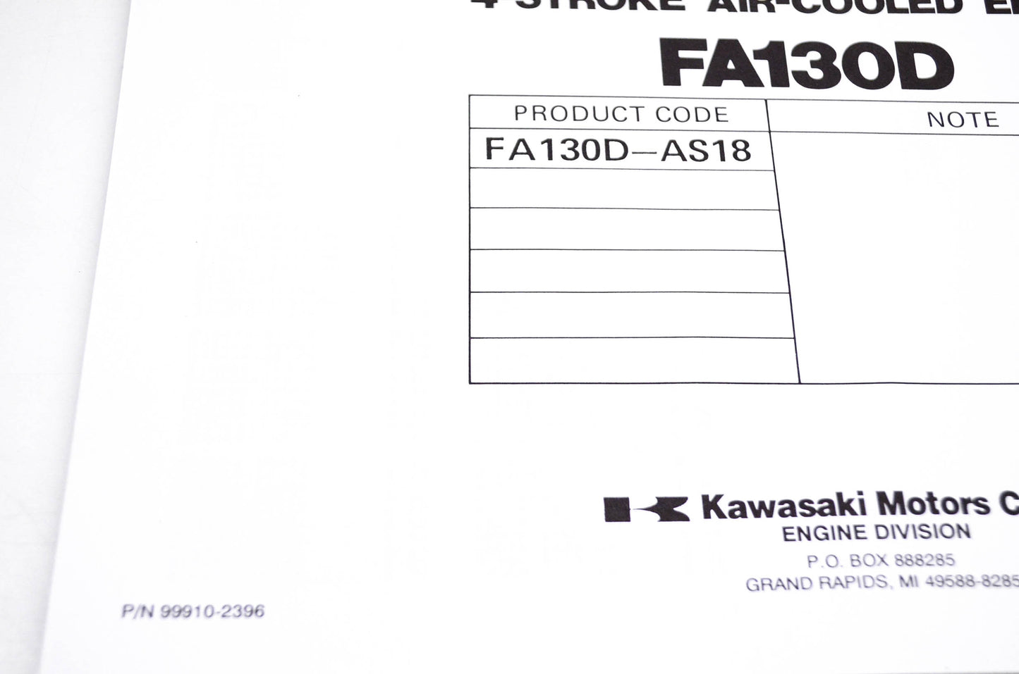 New OEM Kawasaki 99910-2396 FA130D Parts Catalog NOS