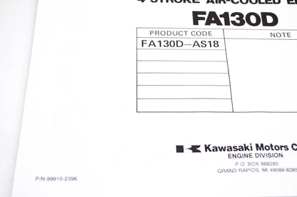 New OEM Kawasaki 99910-2396 FA130D Parts Catalog NOS