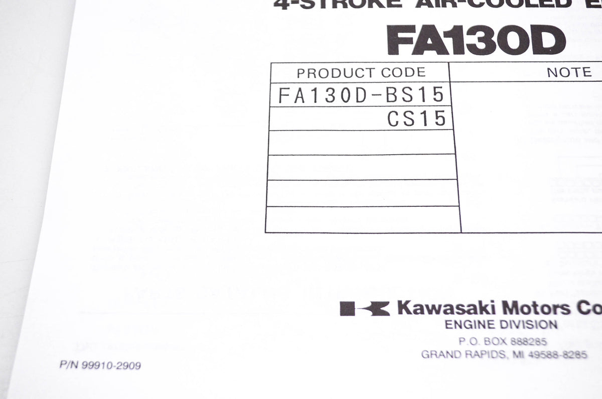 New OEM Kawasaki 99910-2909 FA130D Parts Catalog NOS