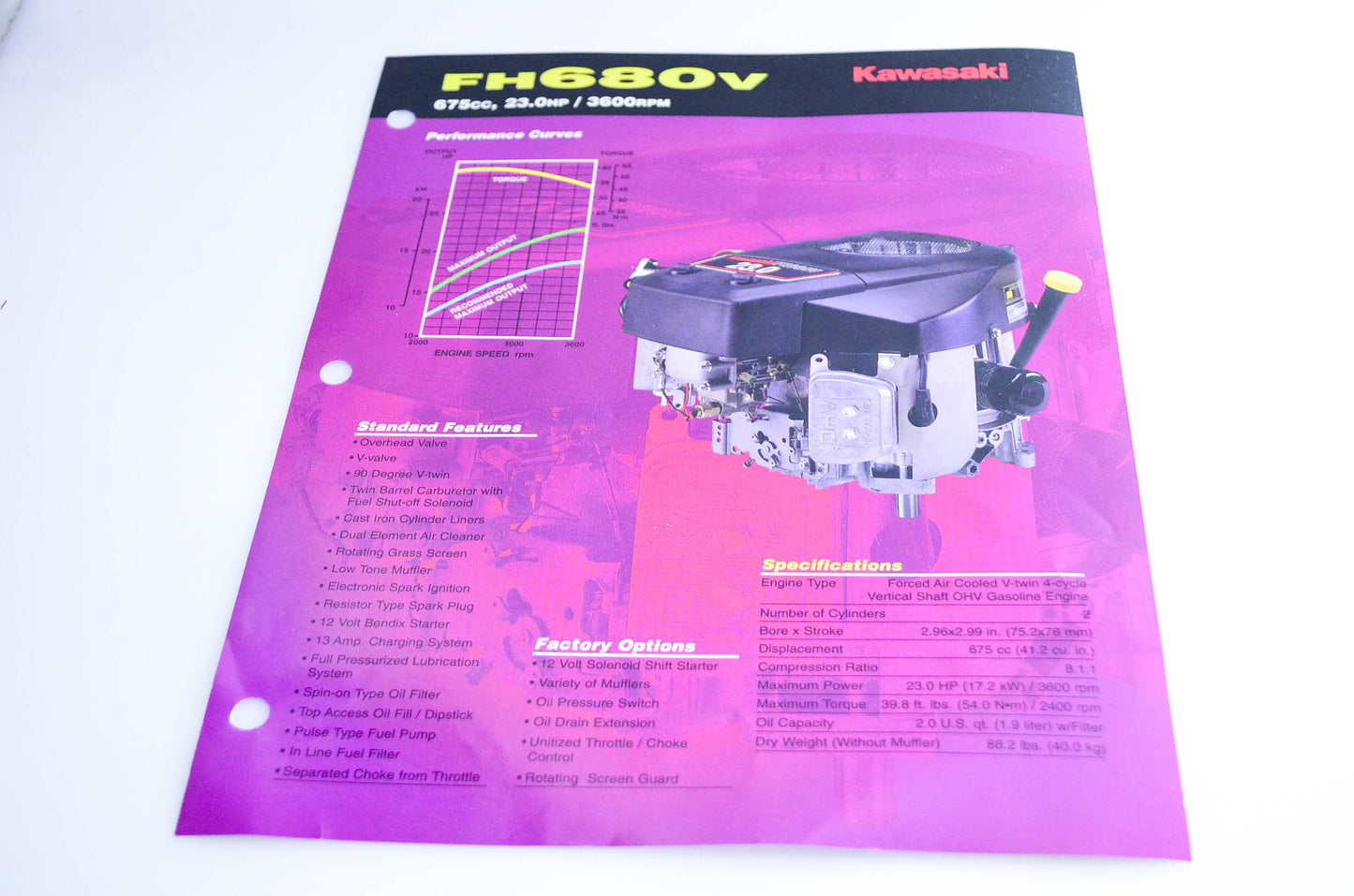New OEM Kawasaki 99969-1732 FH680V Specification Sheet NOS