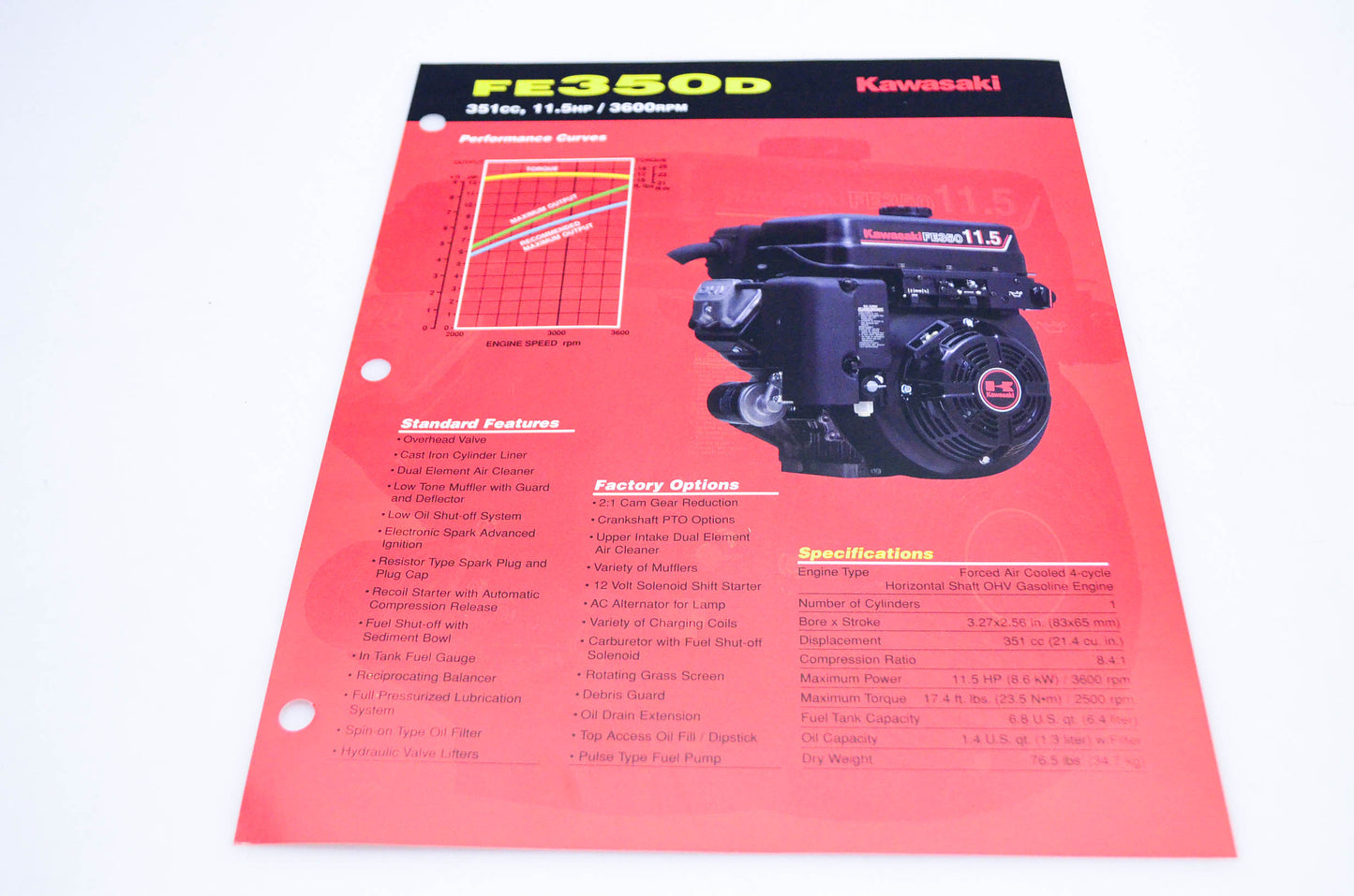 New OEM Kawasaki 99909-2139A FE350D Specification Sheet NOS