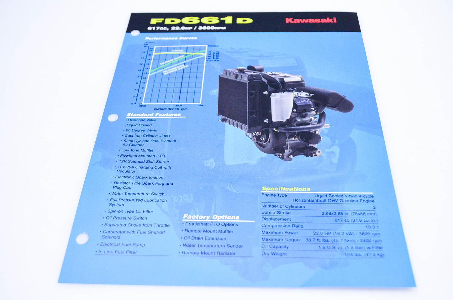 New OEM Kawasaki 99969-1616A FD661D Specification Sheet NOS
