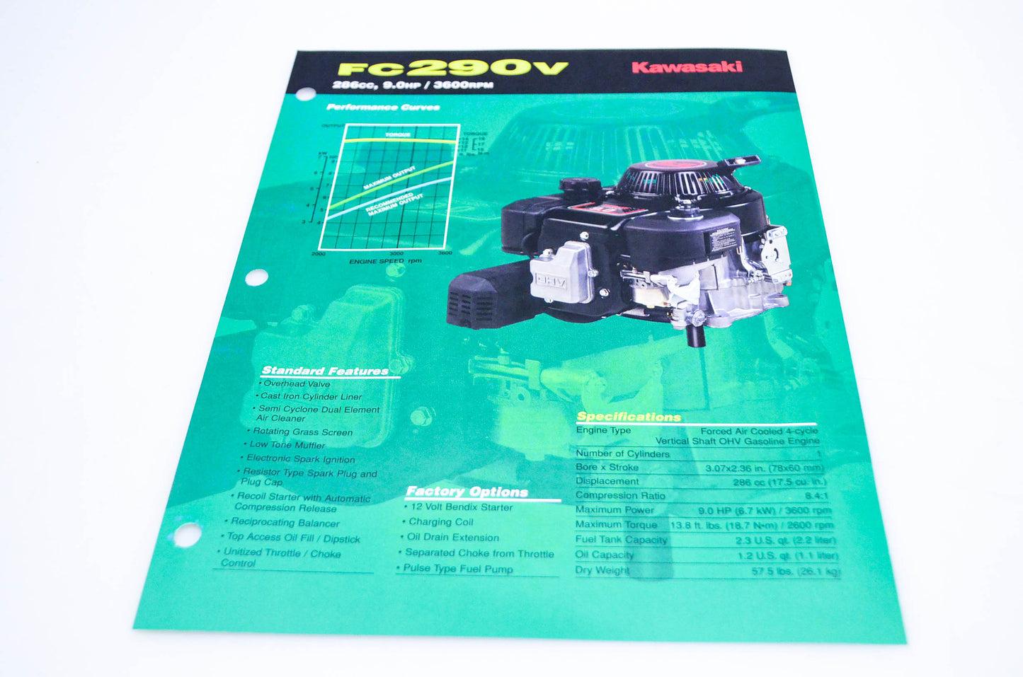 New OEM Kawasaki 99909-2152A FC290V Specification Sheet NOS