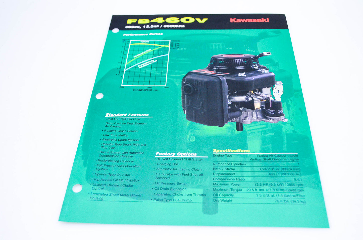 New OEM Kawasaki 99909-2153A FB460V Specification Sheet NOS