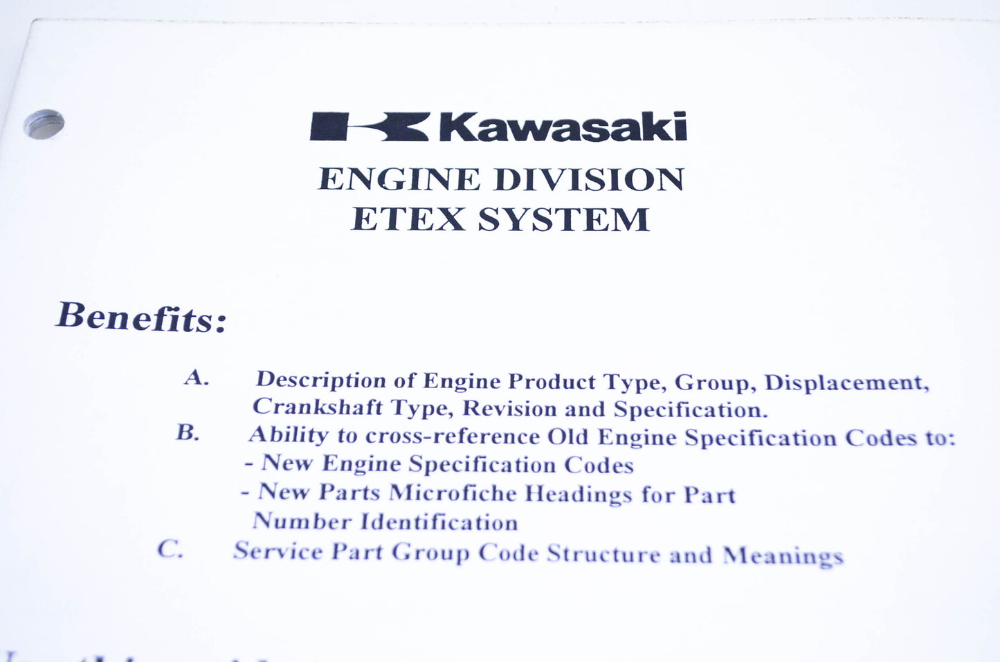 New OEM Kawasaki 99910-1501 Engine Division Etex System Guide NOS