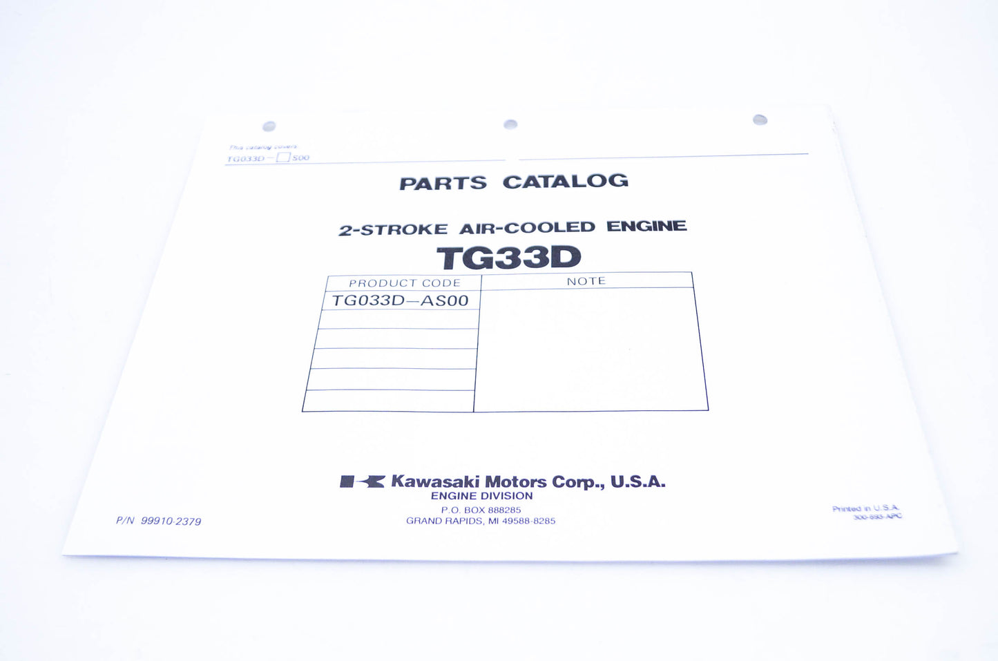 New OEM Kawasaki 99910-2379 Parts Catalog TG33D NOS