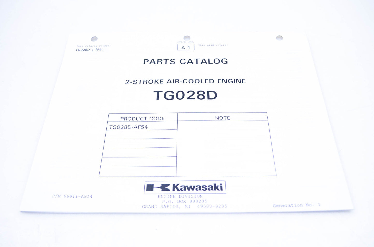 New OEM Kawasaki 99911-A914 Parts Catalog TG028D NOS