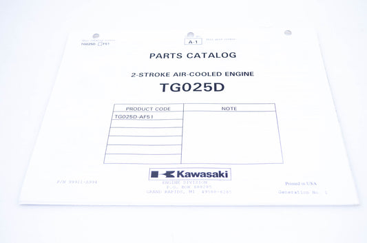 New OEM Kawasaki 99911-A994 Parts Catalog TG025D NOS