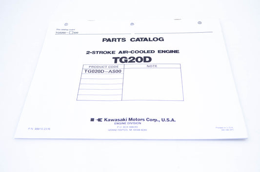 New OEM Kawasaki 99910-2376 Parts Catalog TG20D NOS