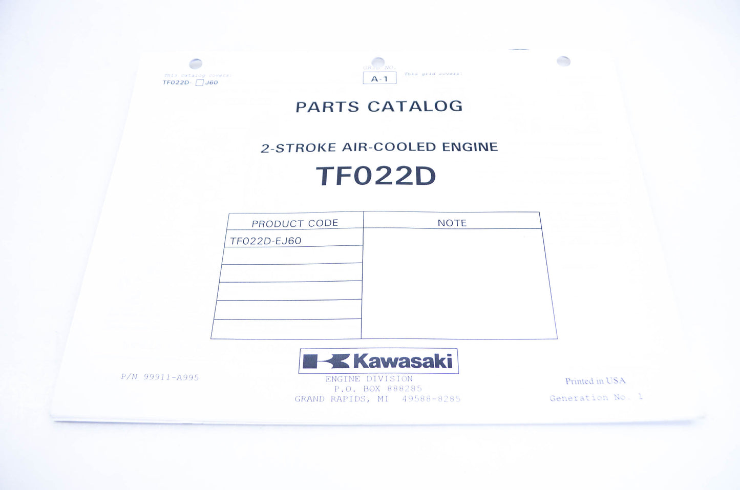 New OEM Kawasaki 99911-A995 Parts Catalog TF022D NOS