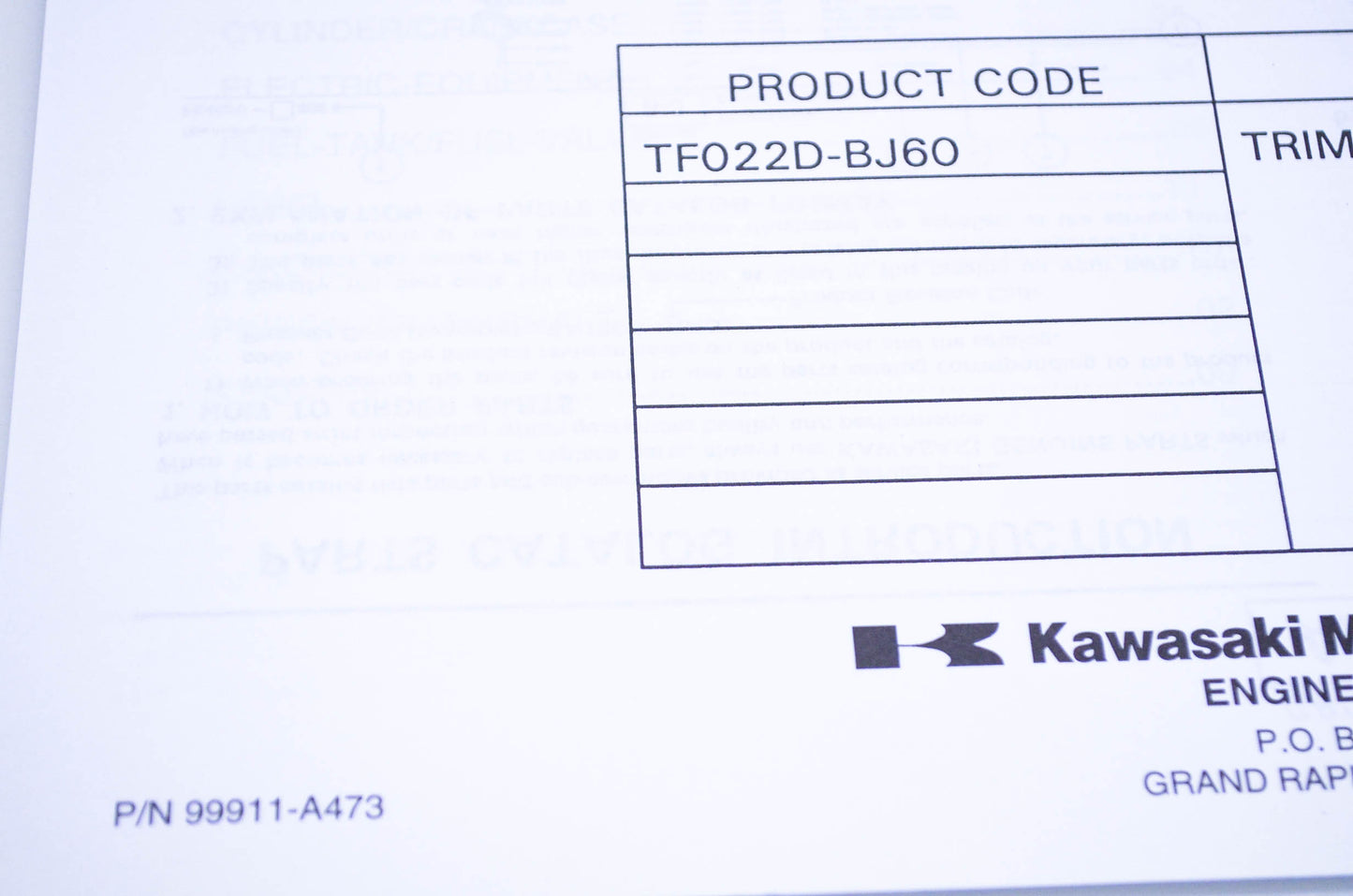 New OEM Kawasaki 99911-A473 Parts Catalog TF22D NOS