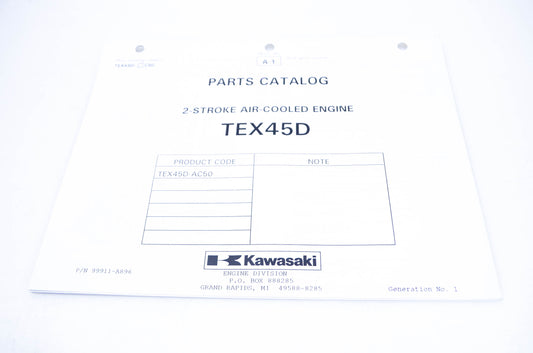 New OEM Kawasaki 99911-A896 Parts Catalog TEX45D NOS