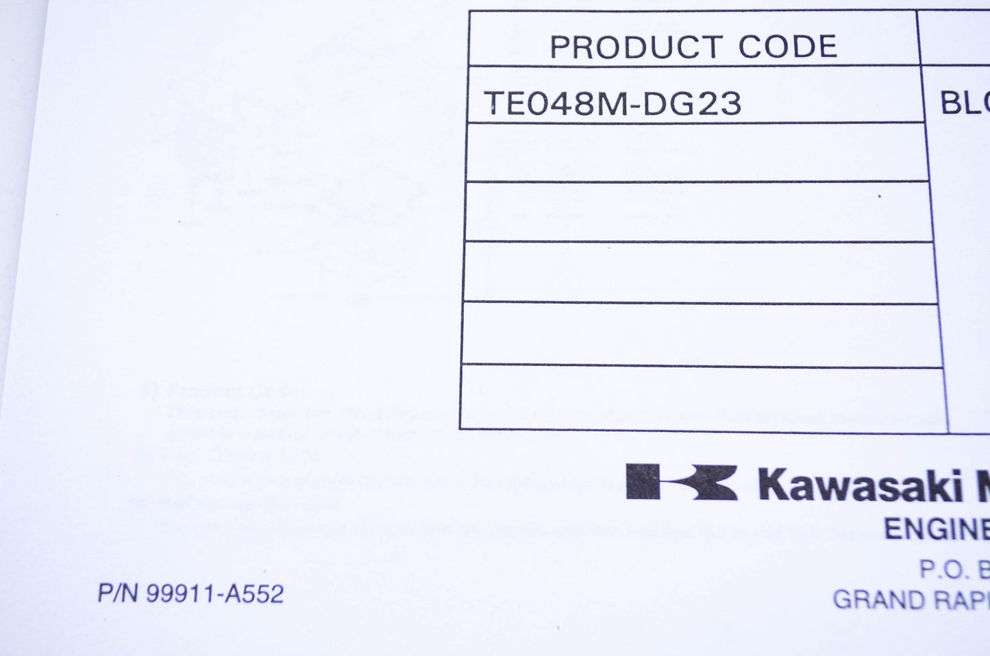 New OEM Kawasaki 99911-A552 Parts Catalog TE048M NOS