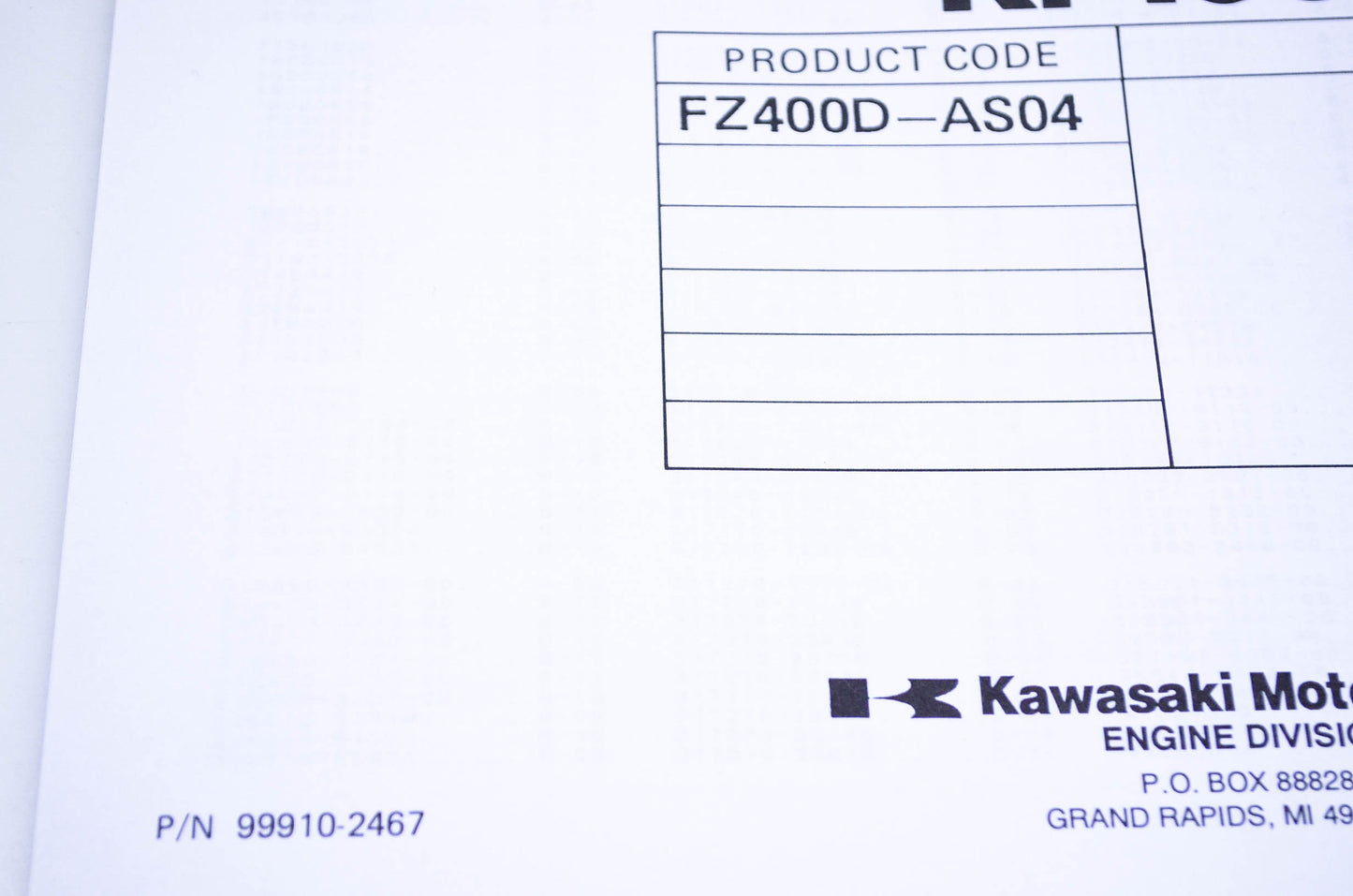 New OEM Kawasaki 99910-2467 Parts Catalog KF100D NOS