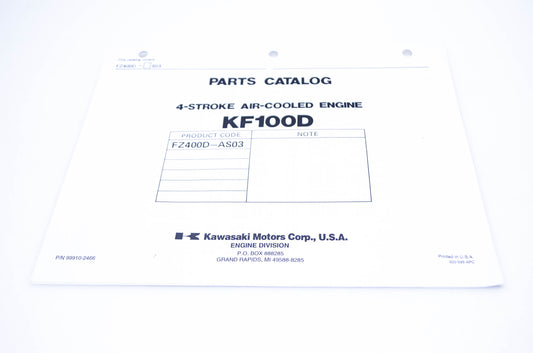 New OEM Kawasaki 99910-2466 Parts Catalog KF100D NOS