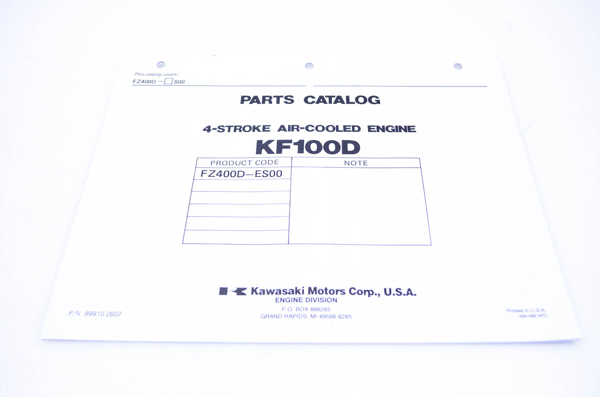 New OEM Kawasaki 99910-2607 Parts Catalog KF100D NOS