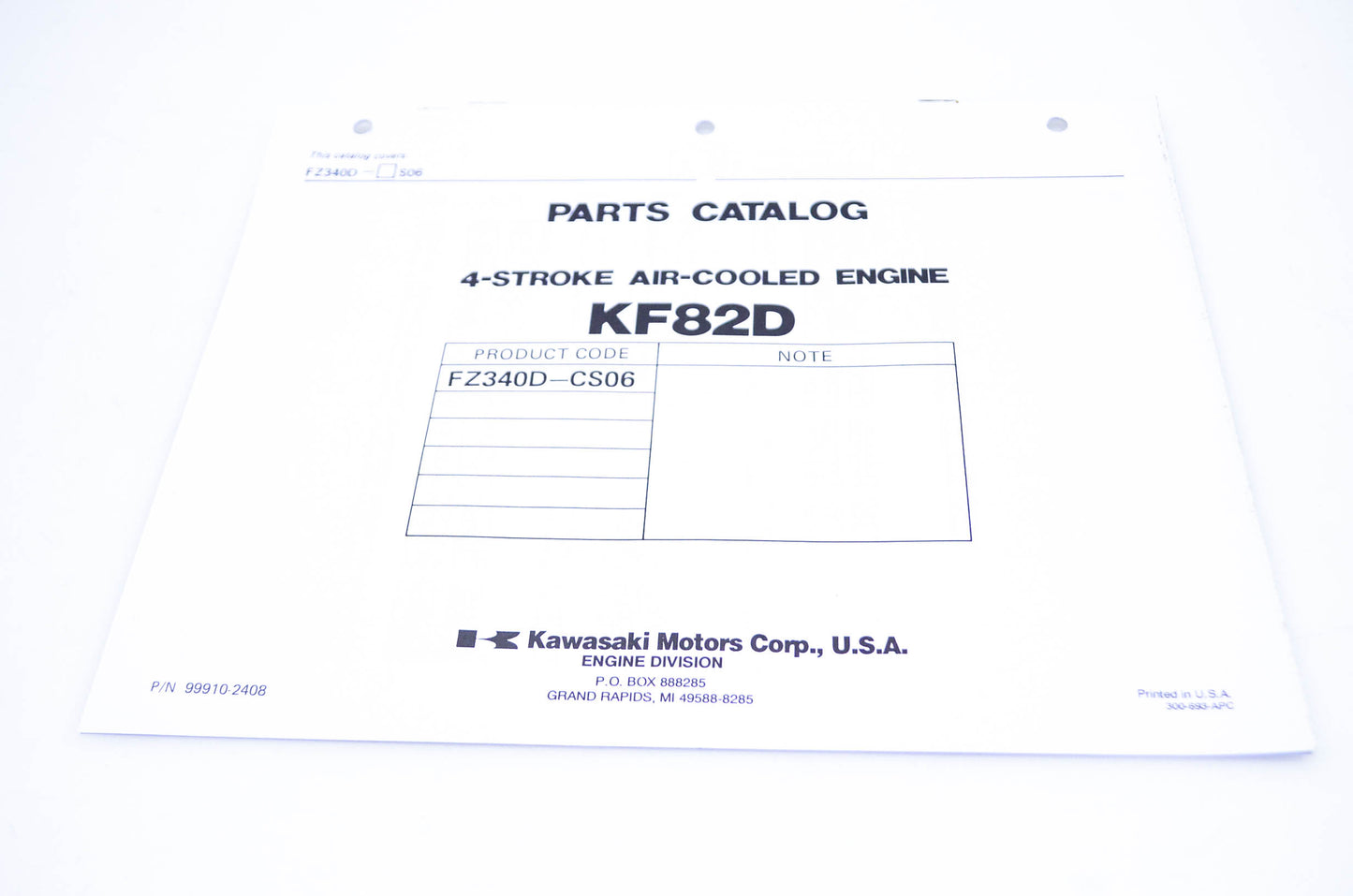 New OEM Kawasaki 99910-2408 Parts Catalog KF82D NOS
