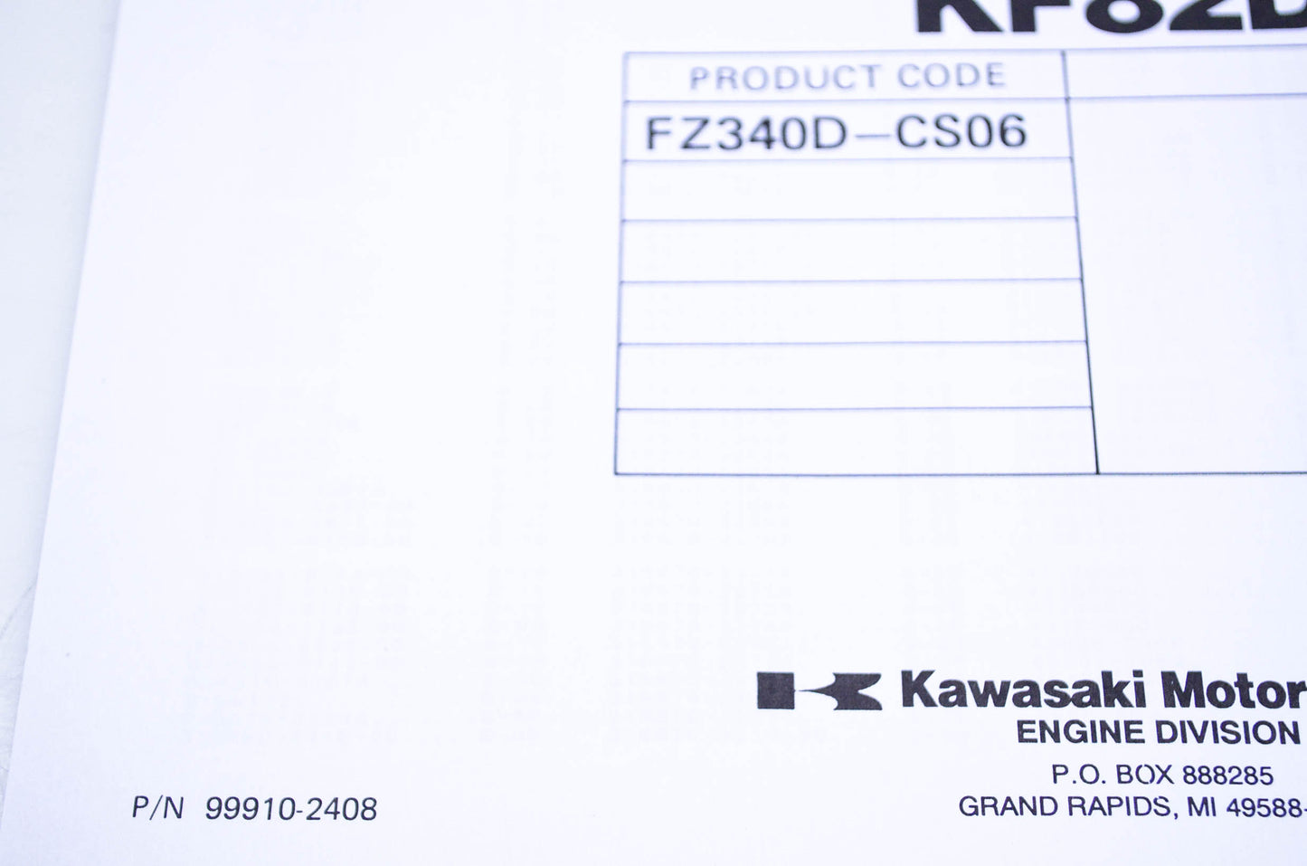New OEM Kawasaki 99910-2408 Parts Catalog KF82D NOS