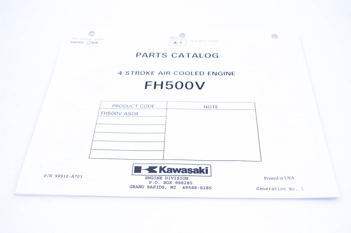 New OEM Kawasaki 99910-A703 Parts Catalog FH500V NOS