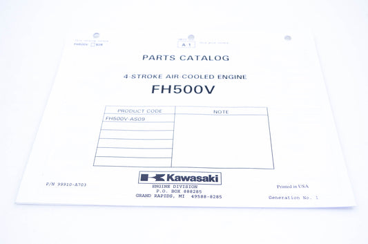 New OEM Kawasaki 99910-A703 Parts Catalog FH500V NOS