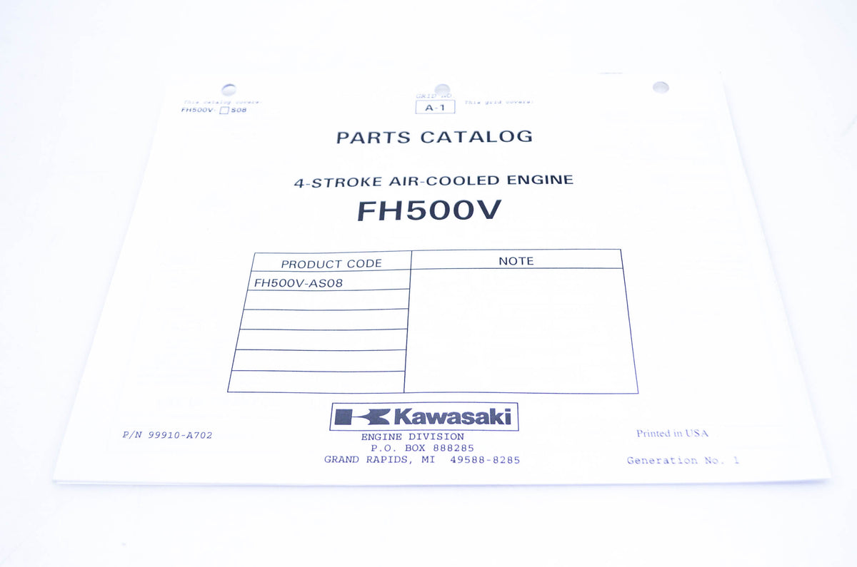 New OEM Kawasaki 99910-A702 Parts Catalog FH500V NOS