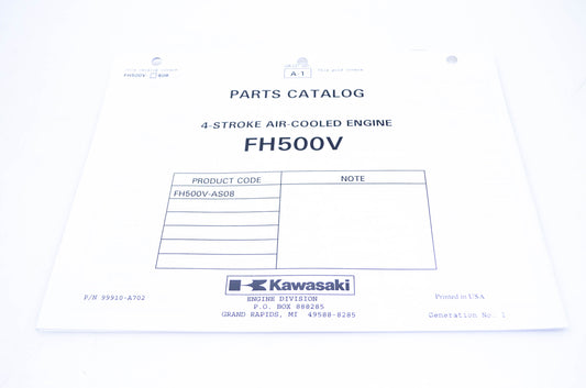 New OEM Kawasaki 99910-A702 Parts Catalog FH500V NOS