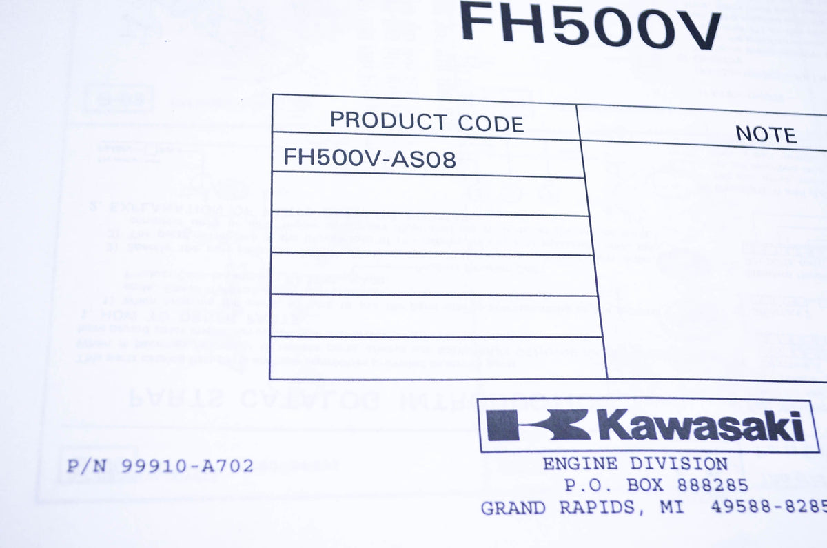 New OEM Kawasaki 99910-A702 Parts Catalog FH500V NOS