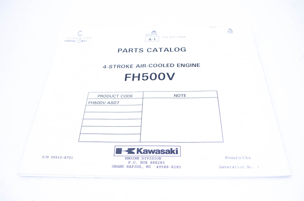 New OEM Kawasaki 99910-A701 Parts Catalog FH500V NOS