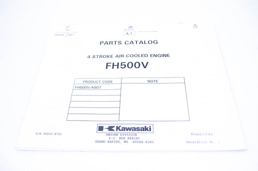 New OEM Kawasaki 99910-A701 Parts Catalog FH500V NOS