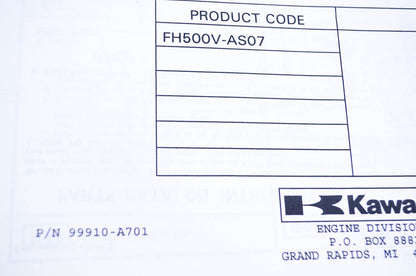 New OEM Kawasaki 99910-A701 Parts Catalog FH500V NOS