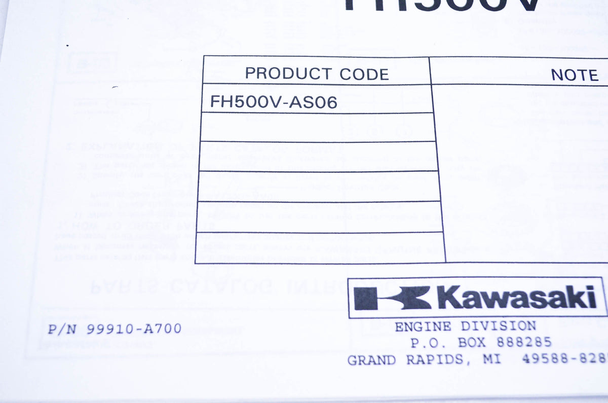 New OEM Kawasaki 99910-A700 Parts Catalog FH500V NOS