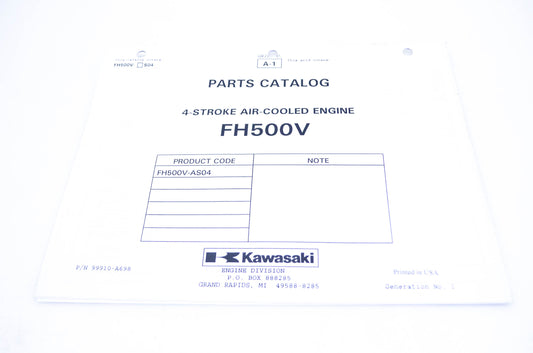 New OEM Kawasaki 99910-A698 Parts Catalog FH500V NOS