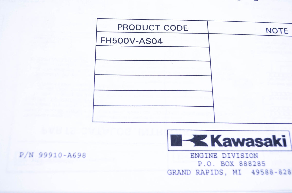 New OEM Kawasaki 99910-A698 Parts Catalog FH500V NOS