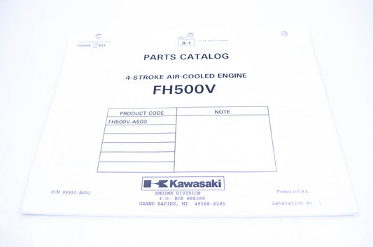 New OEM Kawasaki 99910-A691 Parts Catalog FH500V NOS