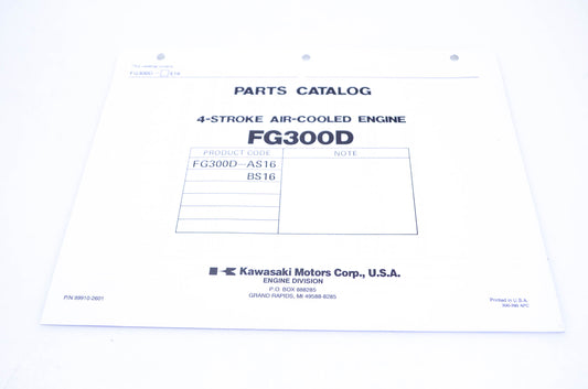 New OEM Kawasaki 99910-2601 Parts Catalog FG300D NOS