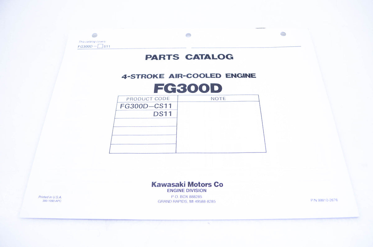 New OEM Kawasaki 99910-2676 Parts Catalog FG300D NOS