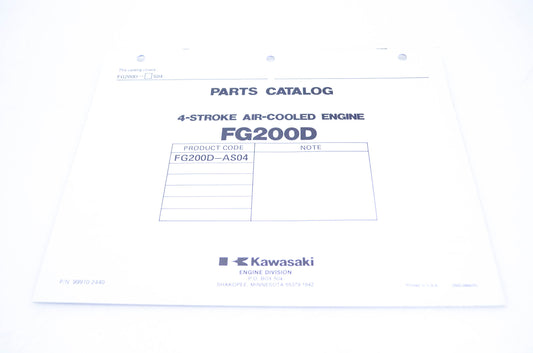 New OEM Kawasaki 99910-2440 Parts Catalog FG200D NOS