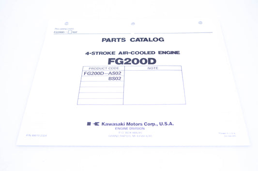 New OEM Kawasaki 99910-2324 Parts Catalog FG200D NOS