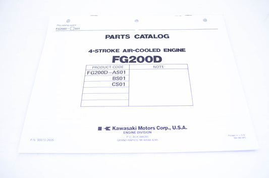 New OEM Kawasaki 99910-2605 Parts Catalog FG200D NOS