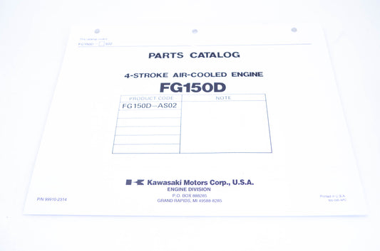 New OEM Kawasaki 99910-2314 Parts Catalog FG150D NOS