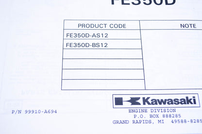 New OEM Kawasaki 99910-A694 Parts Catalog FE350D NOS
