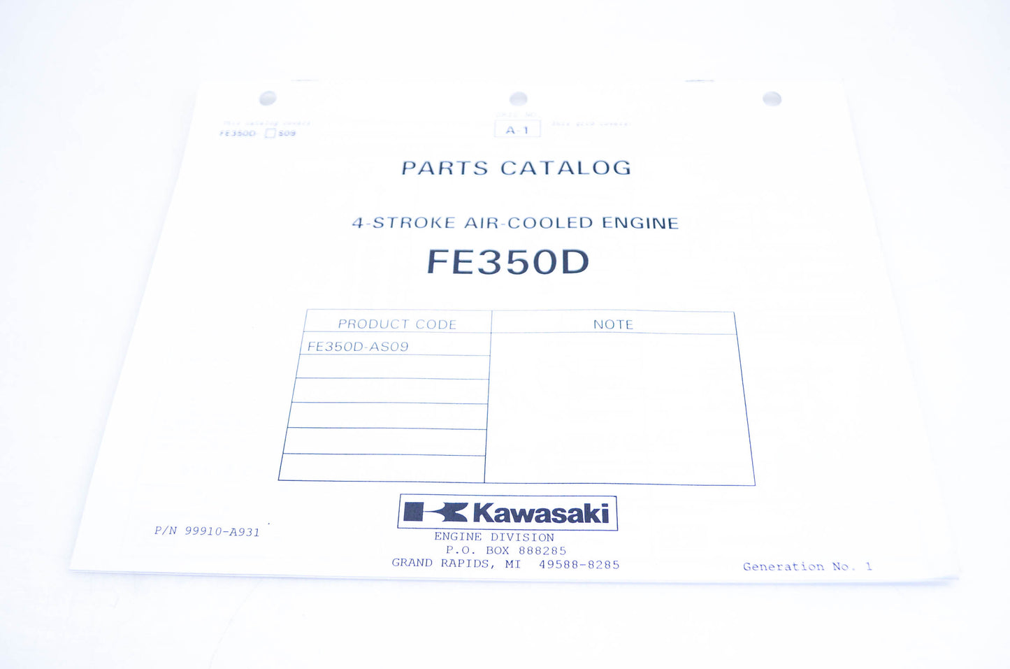 New OEM Kawasaki 99910-A931 Parts Catalog FE350D NOS