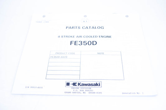 New OEM Kawasaki 99910-A931 Parts Catalog FE350D NOS