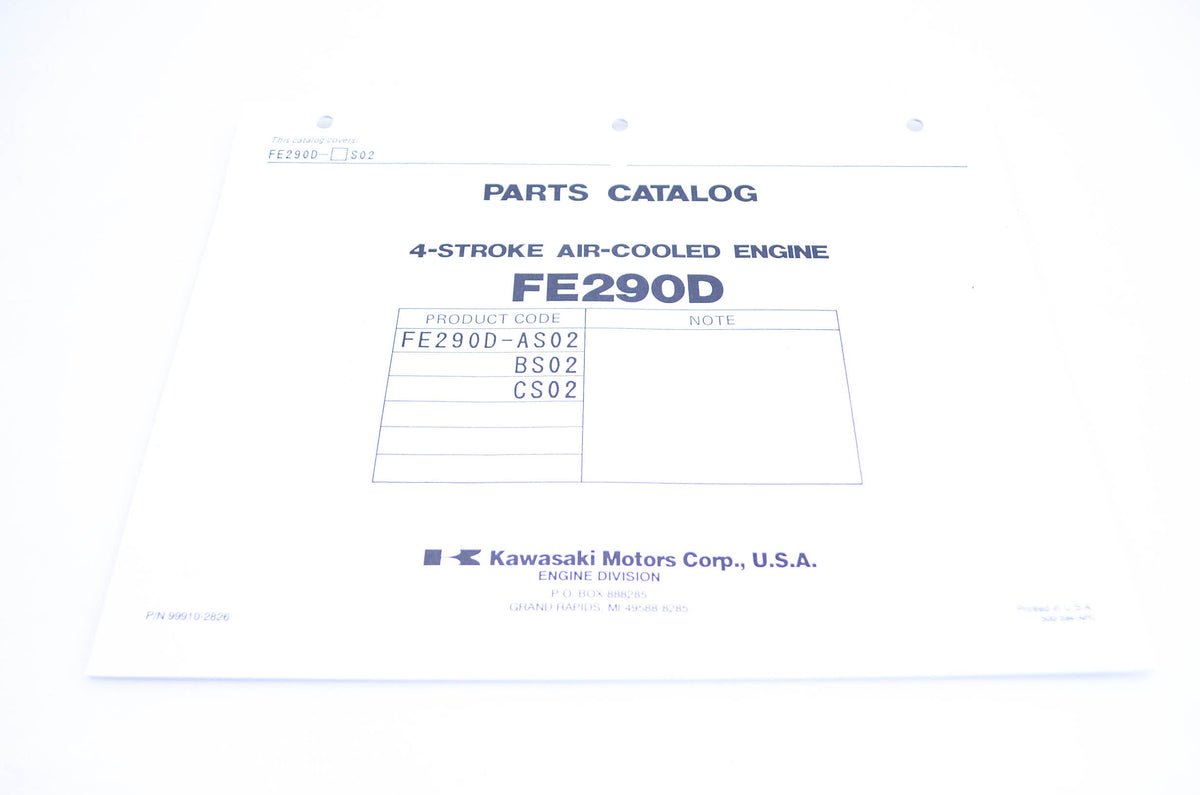 New OEM Kawasaki 99910-2826 Parts Catalog FE290D NOS
