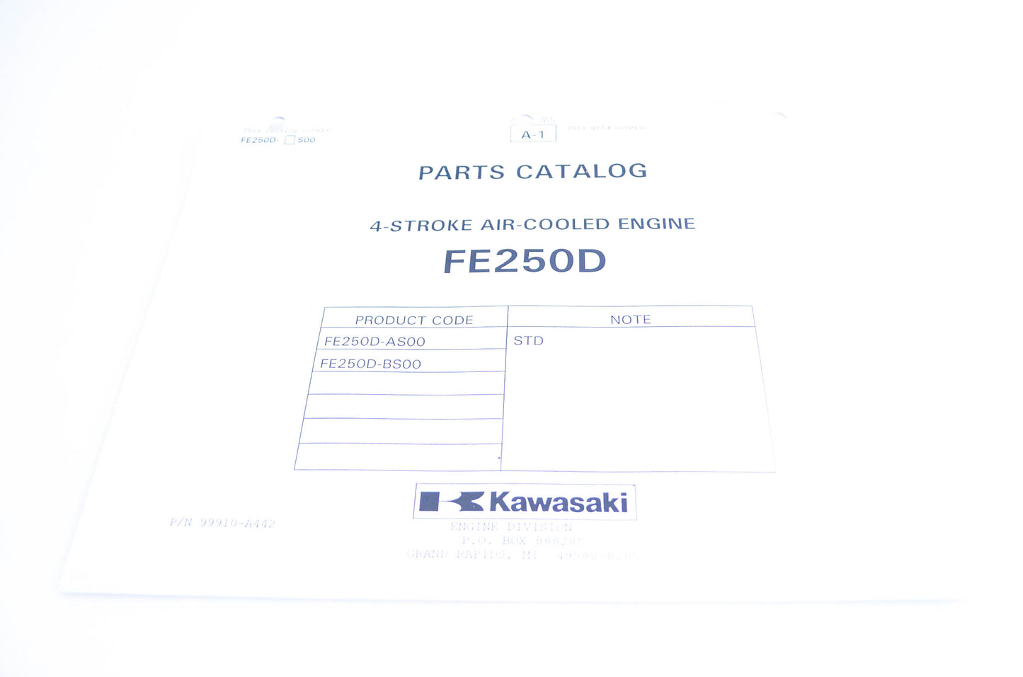 New OEM Kawasaki 99910-A442 Parts Catalog FE250D NOS