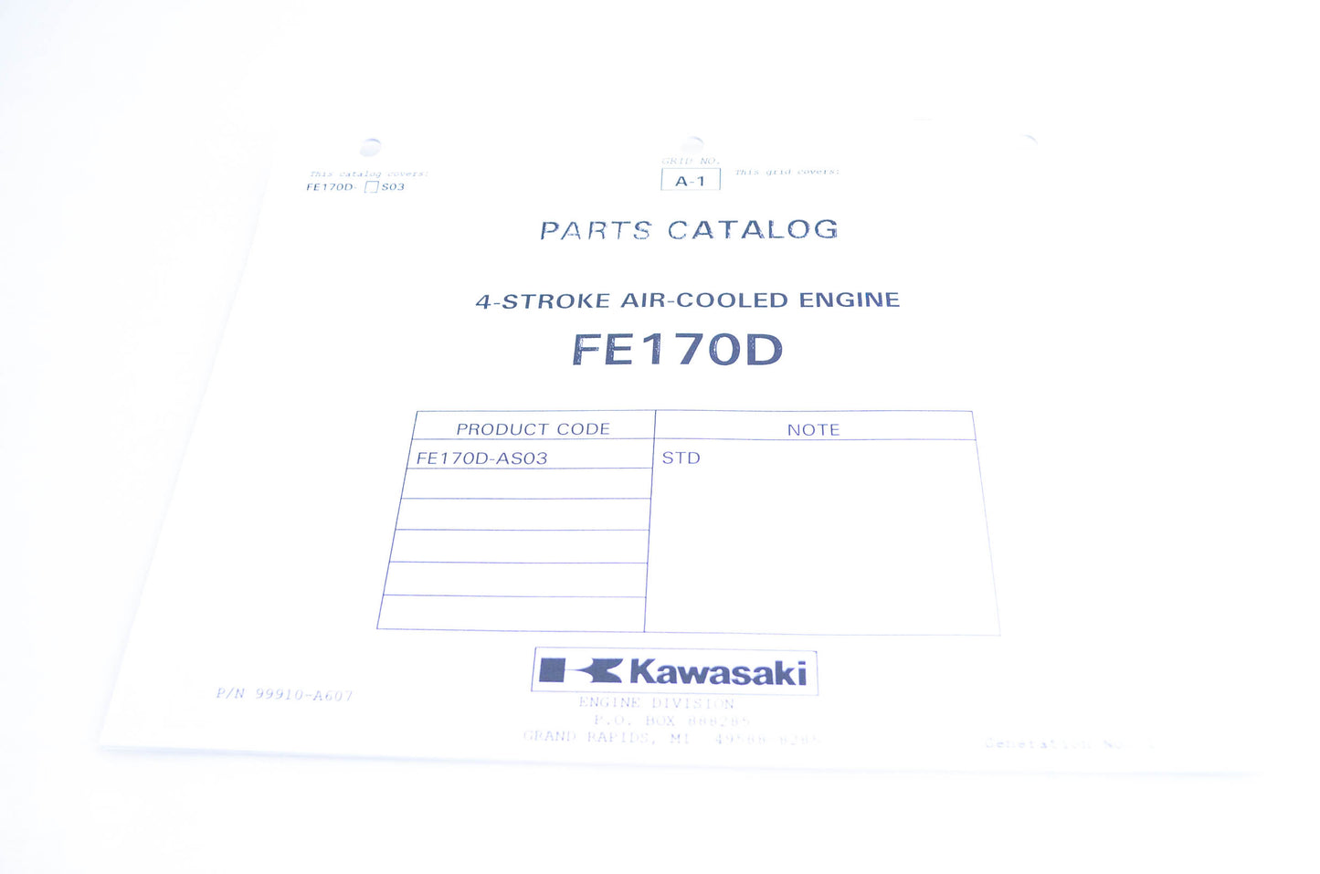 New OEM Kawasaki 99910-A607 Parts Catalog FE170D NOS