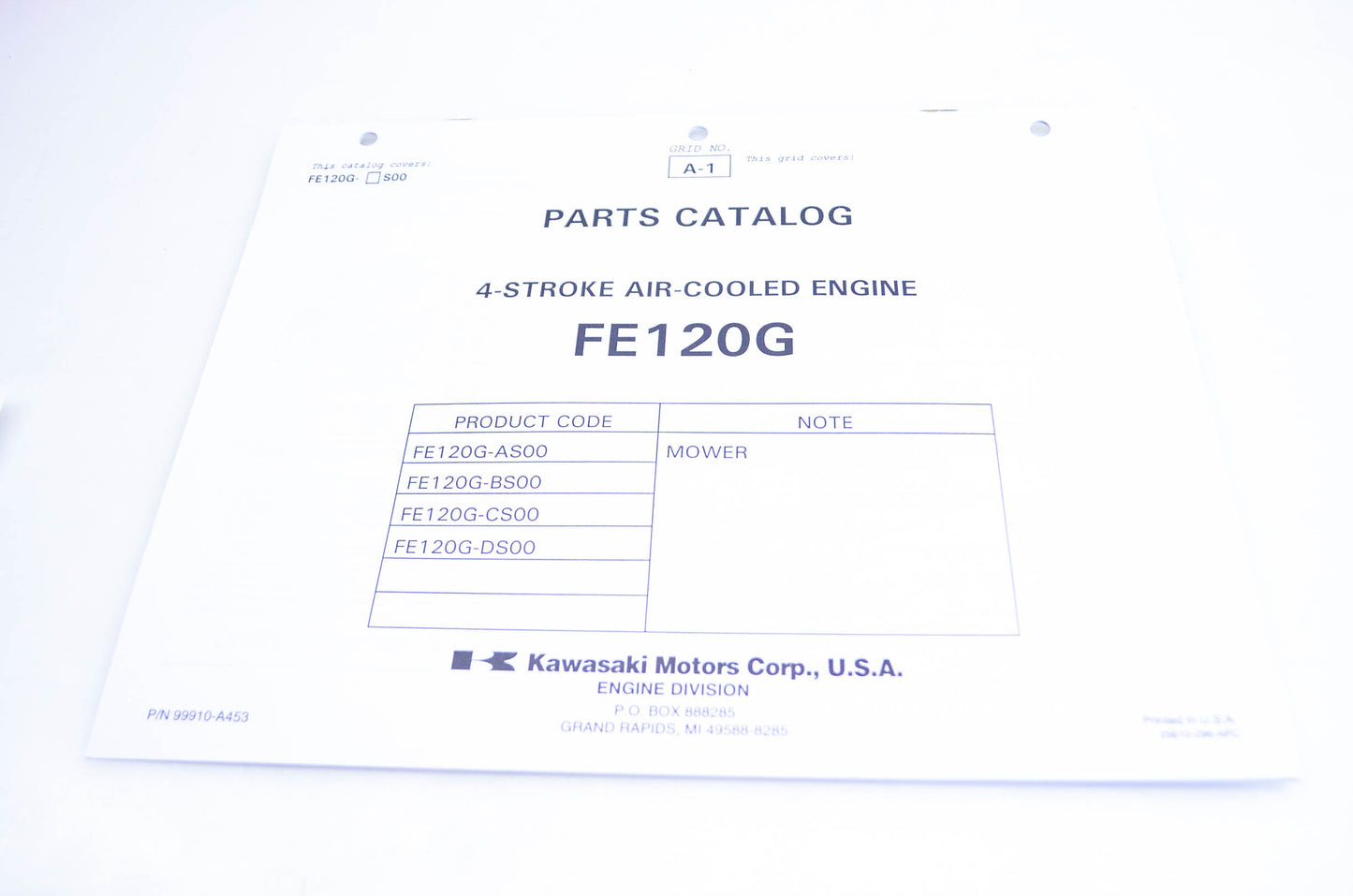 New OEM Kawasaki 99910-A453 Parts Catalog FE120G NOS