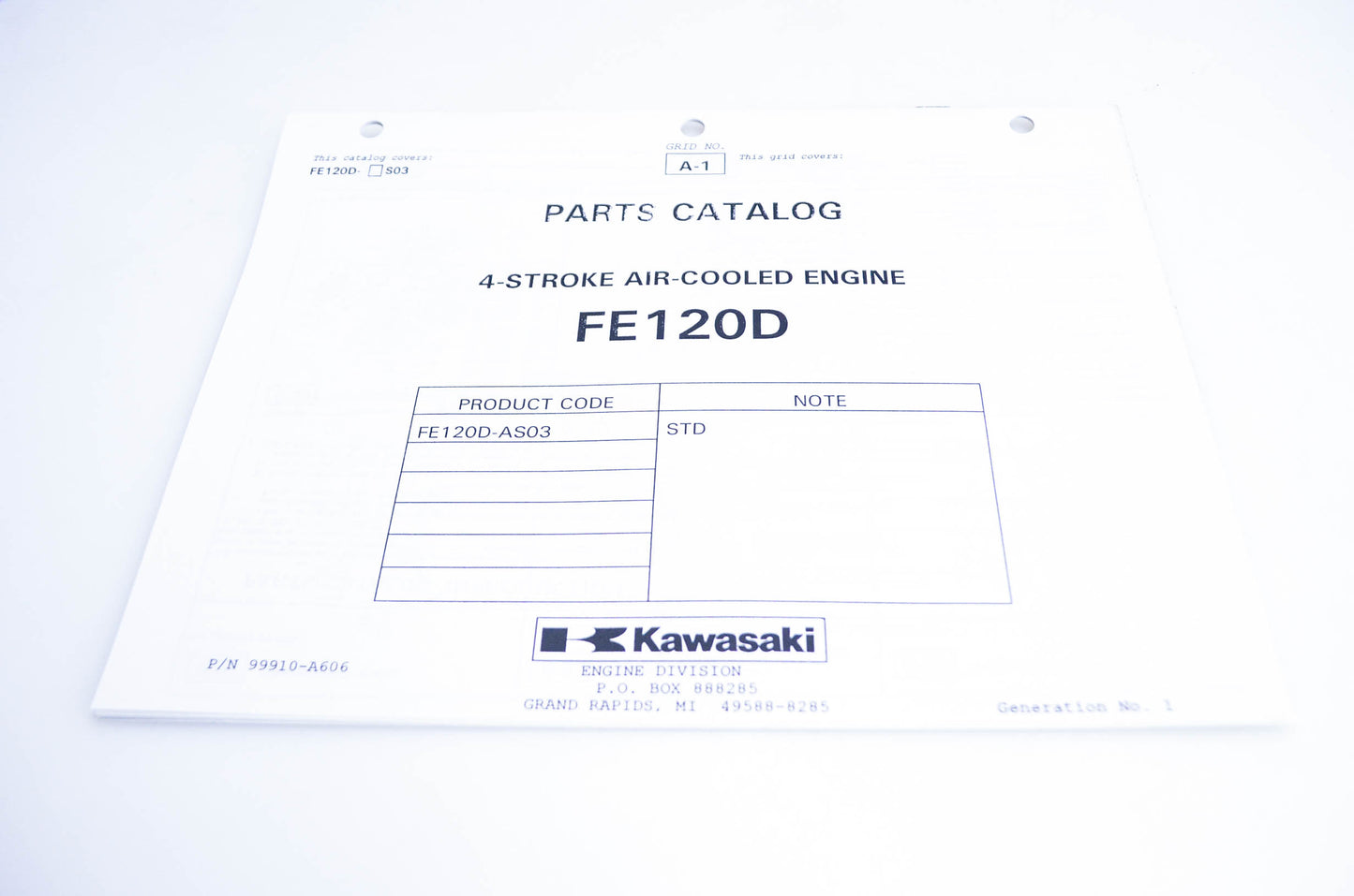 New OEM Kawasaki 99910-A606 Parts Catalog FE120D NOS