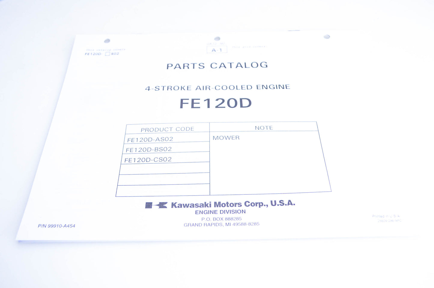 New OEM Kawasaki 99910-A454 Parts Catalog FE120D NOS